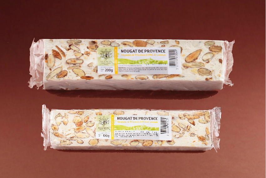 NOUGATS : NOUGAT AU MIEL ET CARAMEL BEURRE SALE BARRE 100 G