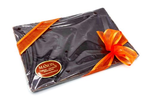 Plaque chocolat noir écorces orange confite