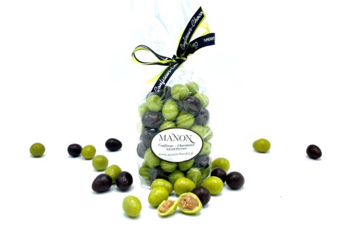 Sachet olives vertes et noires chocolat Manon