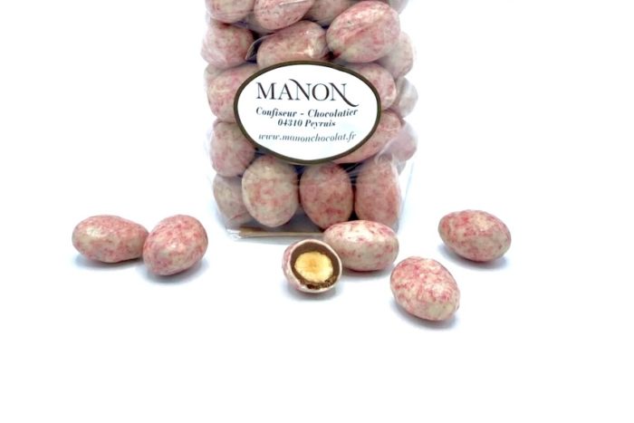 sachet d'amandes chocolat blanc et praliné Manon